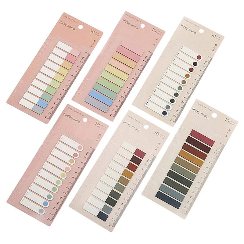 

6 Pack 1200 Pieces Sticky Tabs With Ruler, Writable Repositionable Bible Index Tabs, Page Book Markers, Files Classify