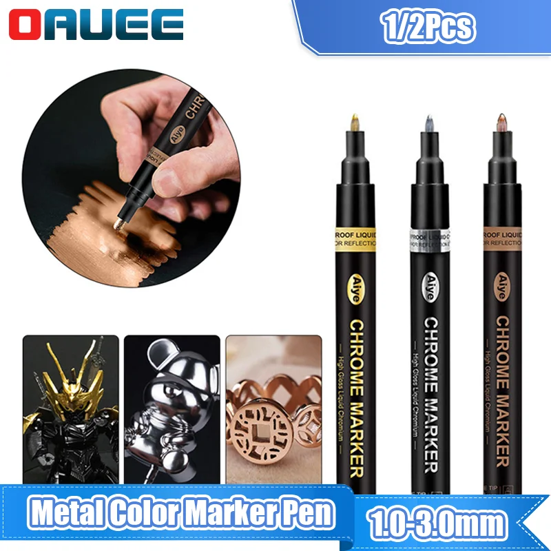 

1/2Pcs Metal Anti-chipping Paint Marker Gold Mirror Marker 3 Color Markers Resin Paint Chrome Craftwork Pen DIY Art Liquid Pens