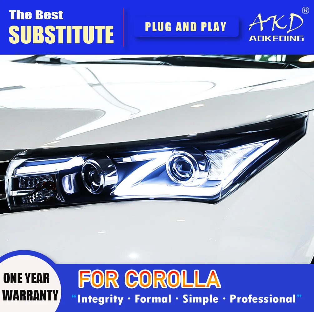 

Налобный фонарь AKD для Corolla светодиодный, фары 2014-2016, фары для Corolla Altis DRL, поворотный сигнал, фара дальнего света, объектив проектора Angel Eye