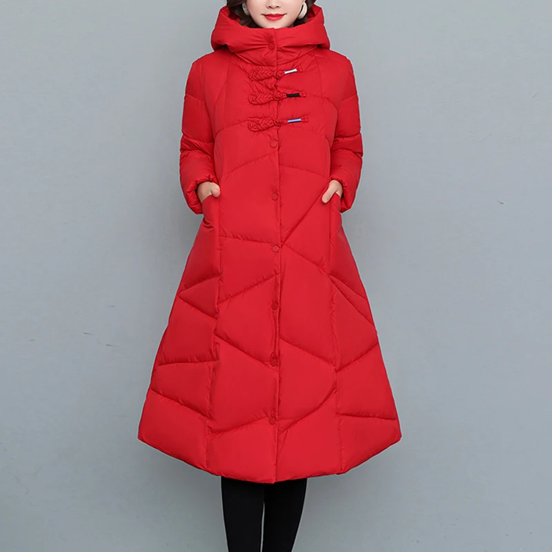 Winter Coat Women's Fashion Thick Long Parka Women's Jacket Hooded Winter Jacket Long Sleeve Parka Women's Dress