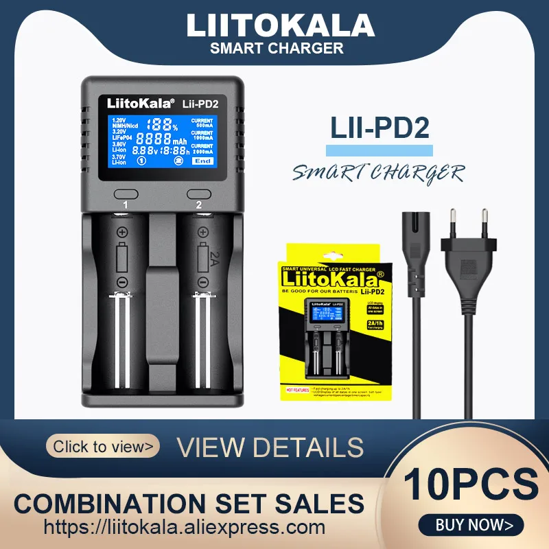 

10PCS Liitokala Classic Lii-PD2 Recharge Lithium Battery Charger For 3.7V 1.2V 3.2V 3.8V 18650 18350 18500 21700 20700 26650