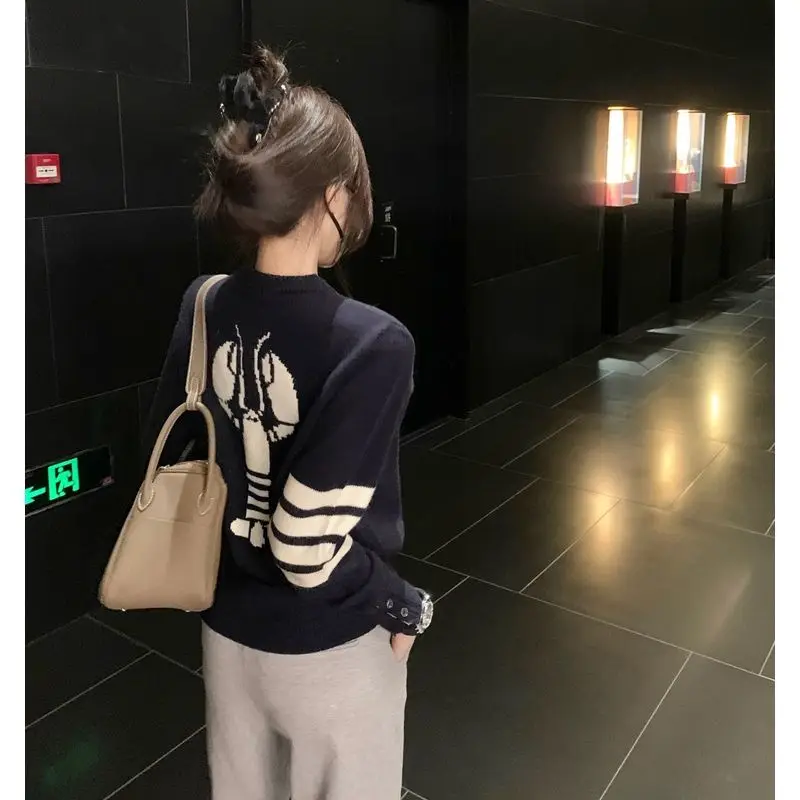 

TB Pullover Loose Sweater Women's Autumn and Winter Double-sided Jacquard Round Neck Wool Knitting Soft