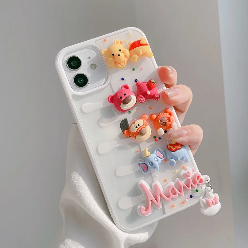 

Disney Animal Winnie the Pooh Strawberry Bear with Pendant Case for iPhone 13 12 mini 11 Pro X XR XS MAX 7 8 6 Plus 2022 Case