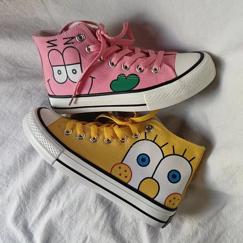 Student Pink and Yellow Mandarin Duck Spring and Autumn High-top Thick-soled Sneakers Lace Up All-match Casual Canvas Shoes