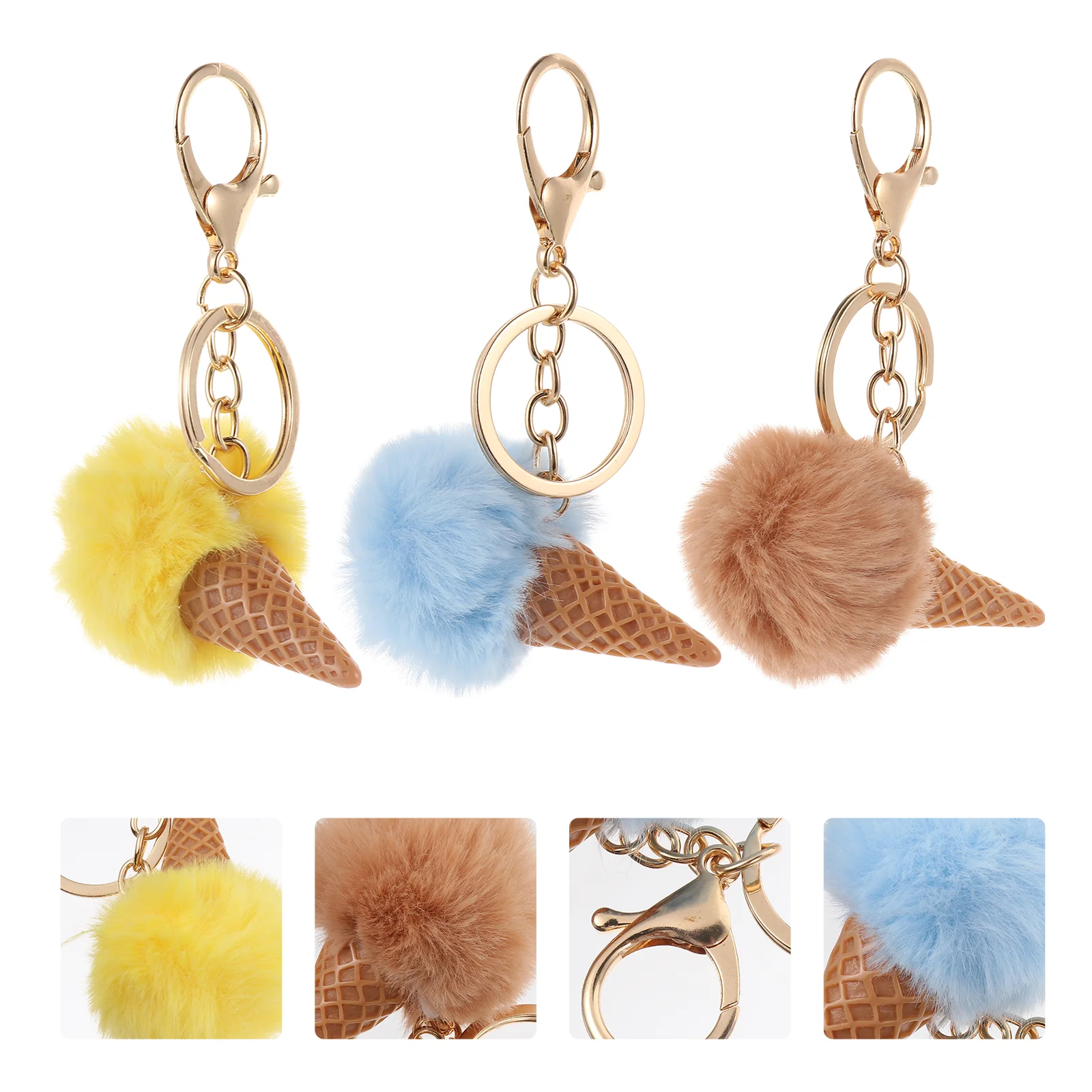 

3 Pcs Plush Keychain Key Chain Pendant Dessert Pendant Keychain Ice Cream Charm Keychain Pom Pom Keychain Fluffy Key Pendants