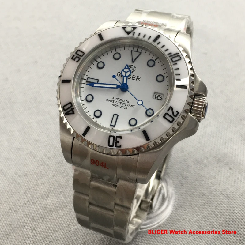

Bliger 43mm Sapphire Glass White Dial Date Adjustment Ceramic Bezel GMT Automatic Men's Mechanical Watch Luminous Dial