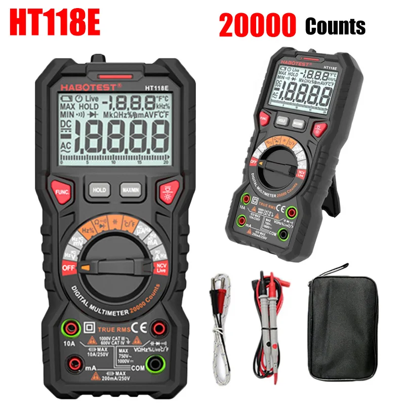 

HT118E Digital Multimeter 20000 Counts AC/DC True RMS NCV HZ Multimeters Transistor Tester Voltimetro Capacitance Meter