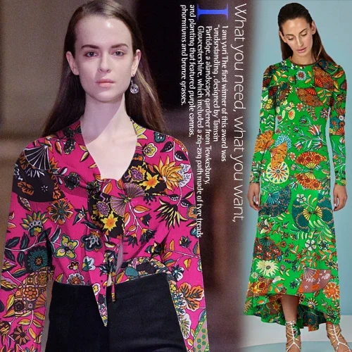 Шелковая ткань из крепдешина с принтом мягкая для платья натурального шелка