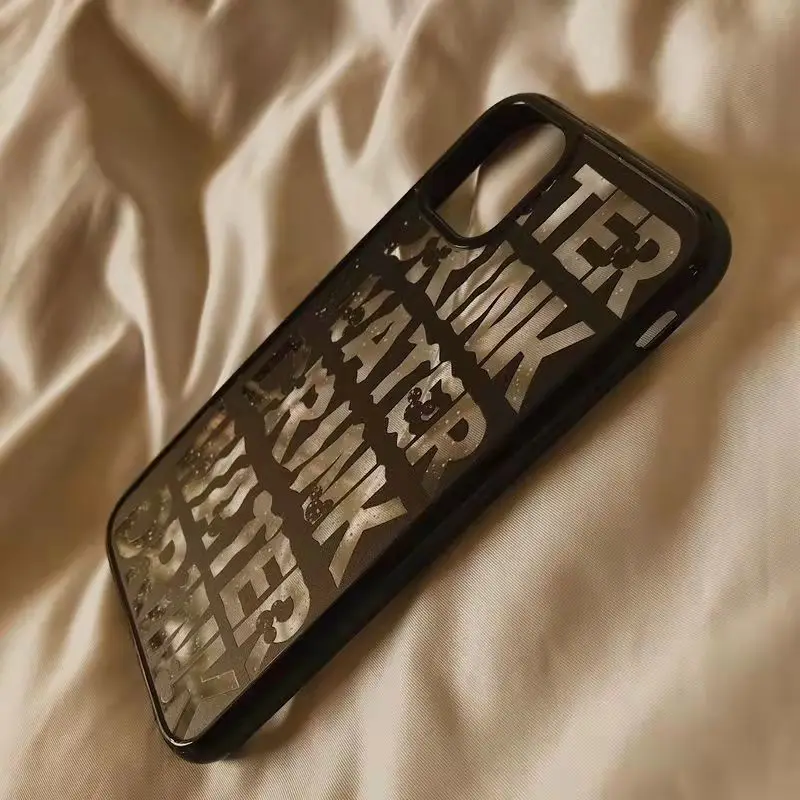 

Openwork Letter Glitter Phone Case For iPhone 13 12 11 pro X XS XR Max SE 2020 Silicone shockproof black frame Shell