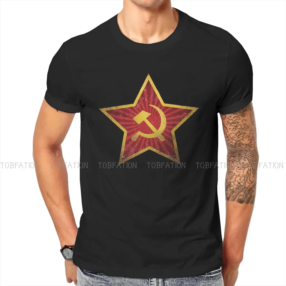 

Russian USSR CCCP TShirt for Men Soviet Red Star Insignia Distressed Soft Leisure Sweatshirts T Shirt Novelty New Design Fluffy
