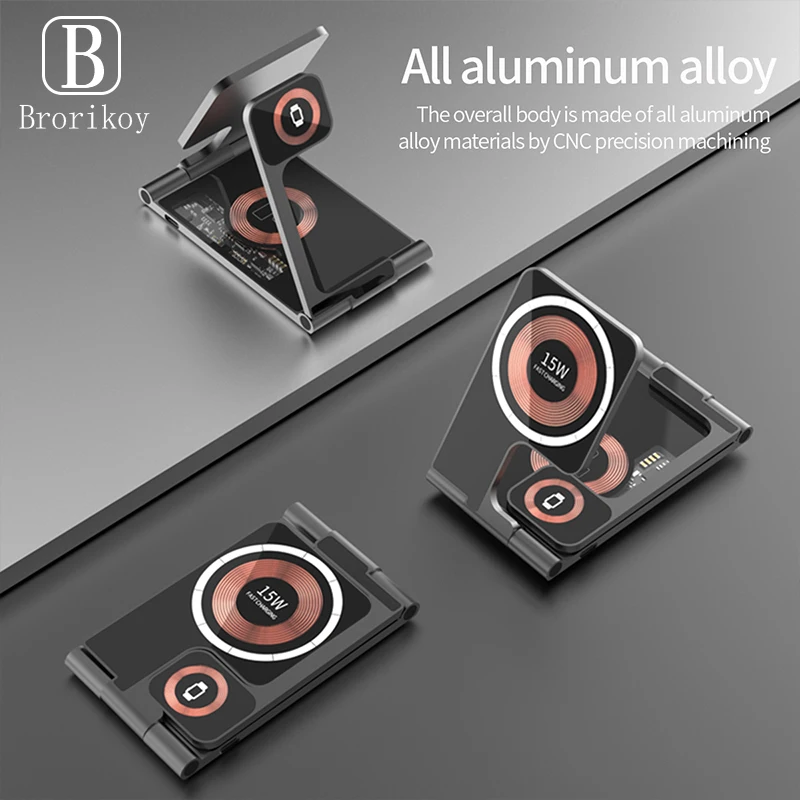 

Foldable Transparent Magnetic Wireless Charger Stand For Apple Watch iPhone 14 13 12 AirPods iWatch 8 15W Fast Wireless Charging