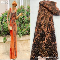 pgc 2022 new design african lace fabric sequins orange wedding materials high quality nigerian velvet lace fabric dress 4827b