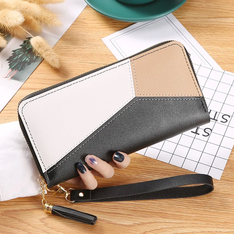 

Contrasting Color Stitching Women Wallet Zipper Tassel Long Wallets Female Phone Pocket Purse Clutch Coin Credit Card Holder
