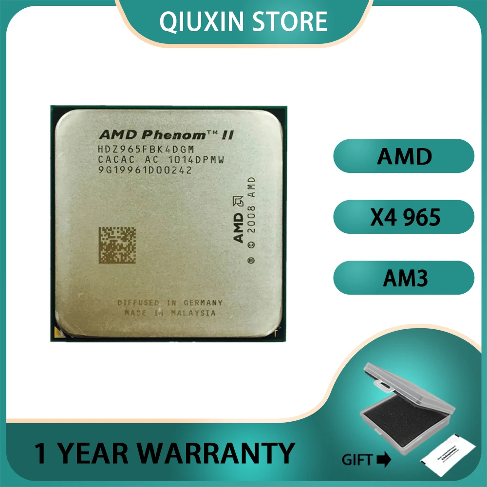 

AMD Phenom II X4 965 Processor HDZ965FBK4DGM CPU 3.4 GHz Quad-Core Socket AM3