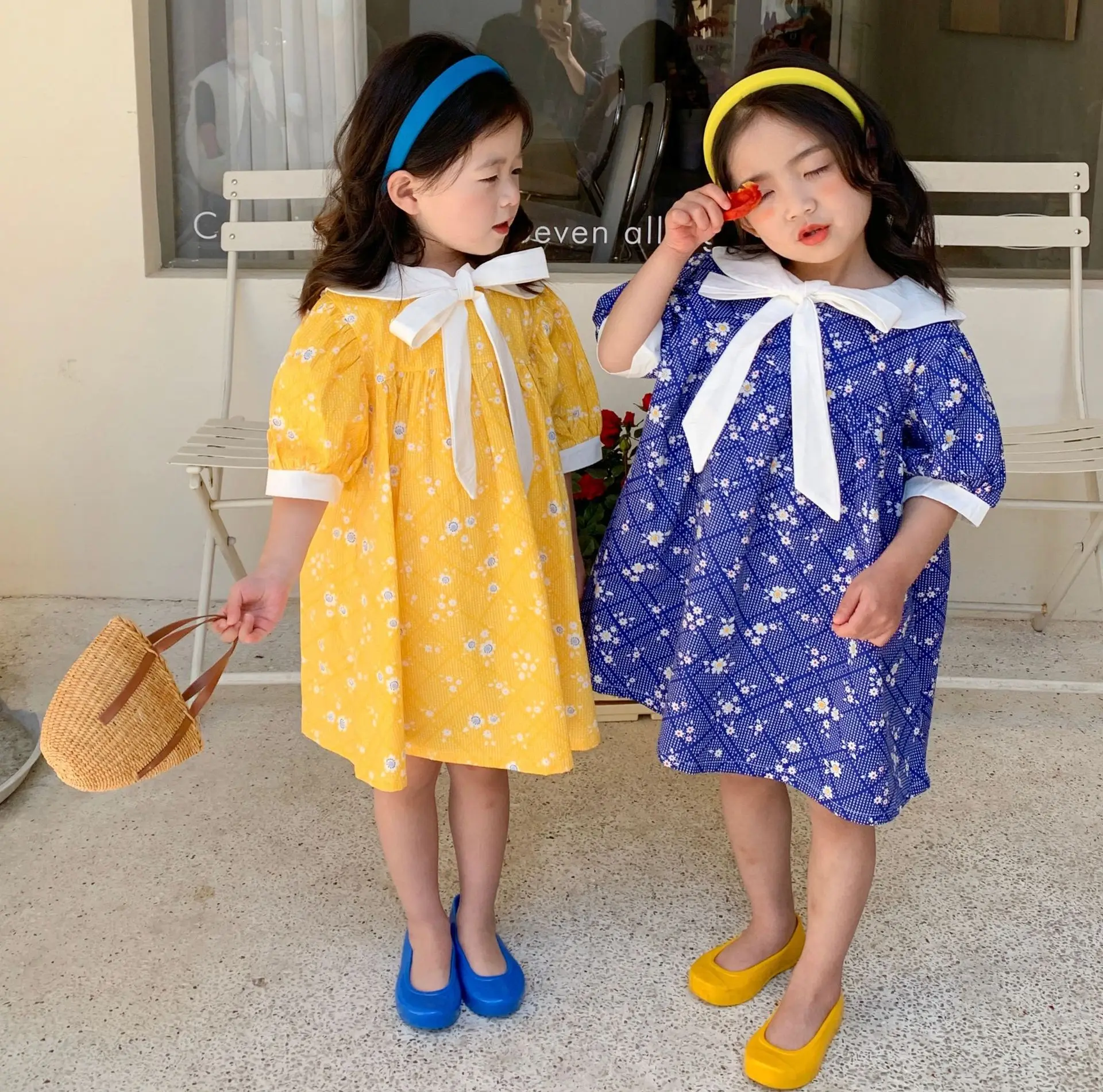 

2022 New Baby Girls Summer Dresses Toddler Kids Flowers Print Bow Princess Dress Korean Casual Dress 1-6Y