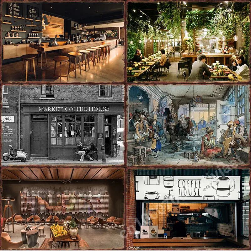

Cafe Retro Tin Metal Sign Coffee House Vintage Poster Home Bar Wall Art Decor Mural Metal Plate Art Signs Paintings Pictures