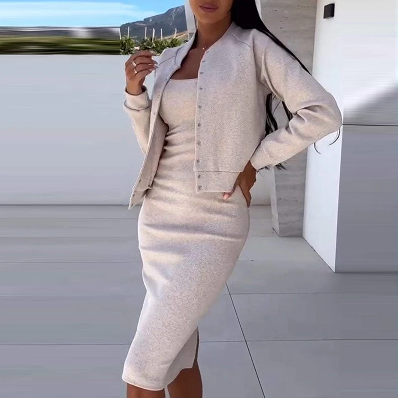 Повседневное пальто с длинными рукавами и подтяжками комплект платья осенний