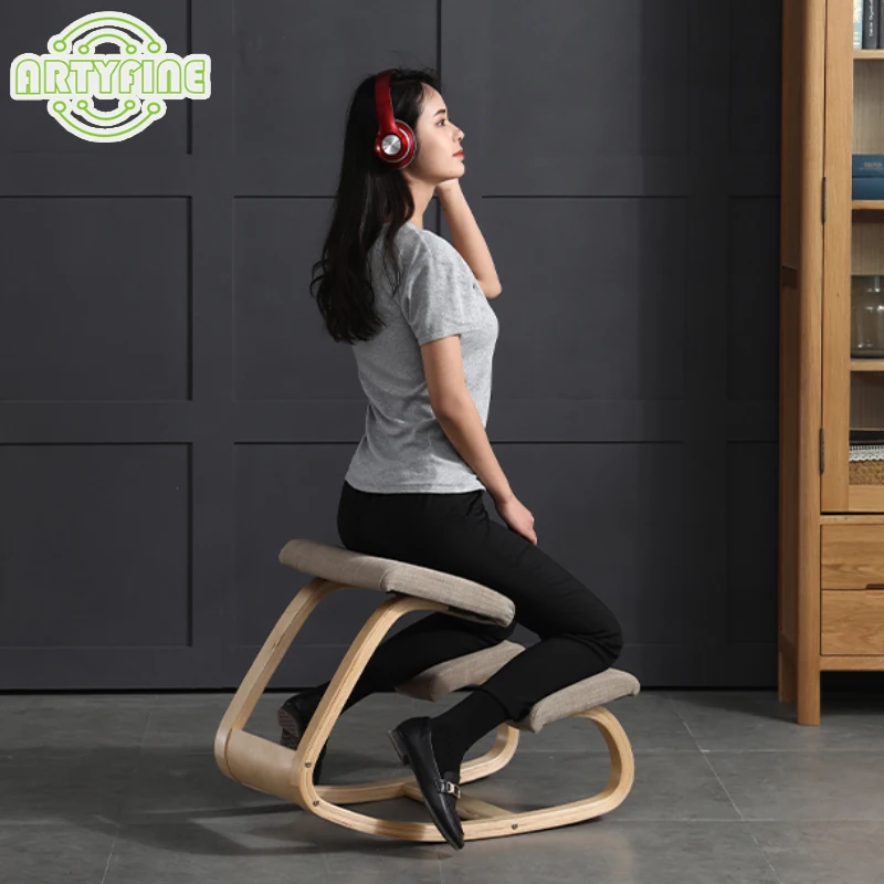 

Wooden Kneeling Chair Ergonomics Anti-Hunchback Correct Sitting Posture Learning Chair Wood Office Back Support Study Stool