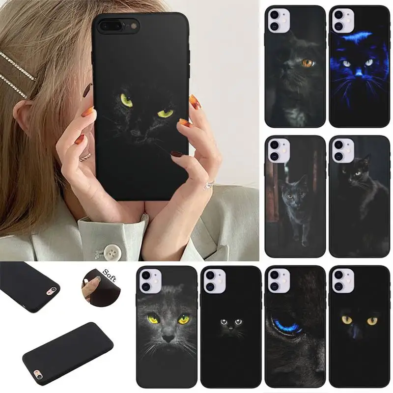 

Black Cat Staring Eye On Phone Case for iPhone 13 11 12 Pro Max mini 7 8 6 Plus XR X XS se phone Cover