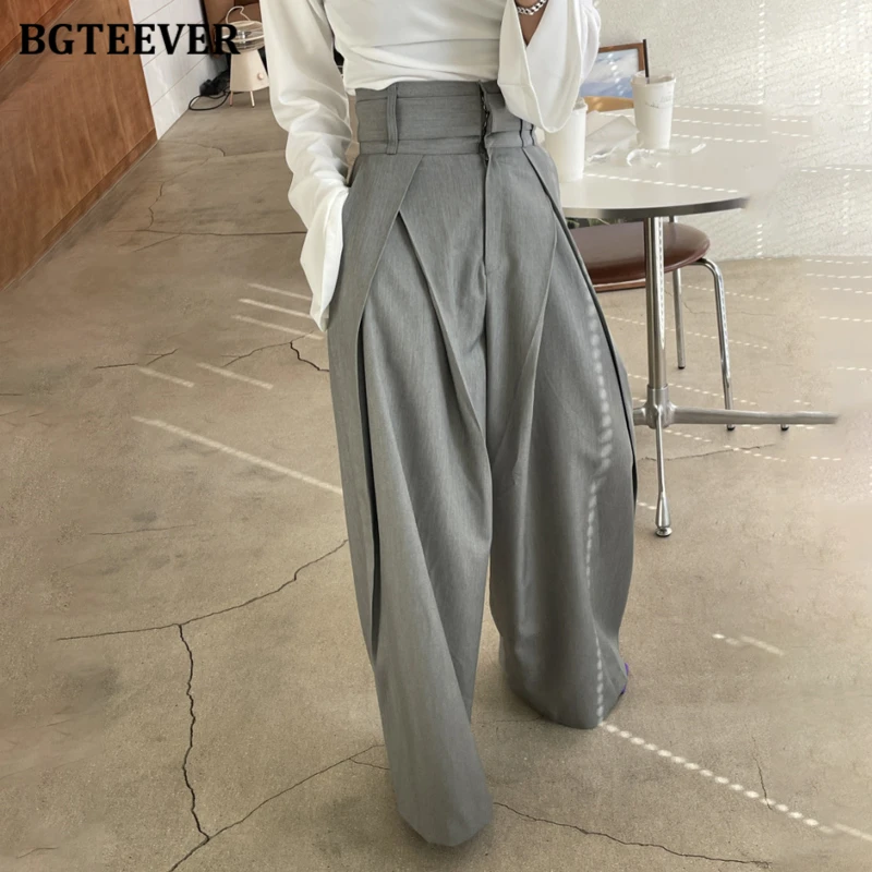 

Стильные женские широкие брюки BGTEEVER с высокой талией и карманами, модные весенне-летние свободные женские Костюмные брюки, женские брюки