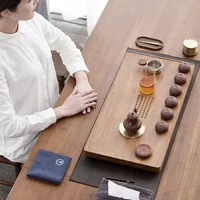 chinese large tea cup tray solid wood drawer rectangular gong fu storage long tray drainage table plateau tea accessories ob50cp
