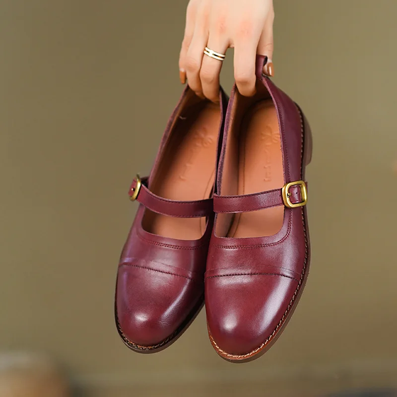

2022 new Women's pumps Natural Leather 22-24.5cm Cow leather upper Mary Jane shoes full leather Color shoes closed toe heels