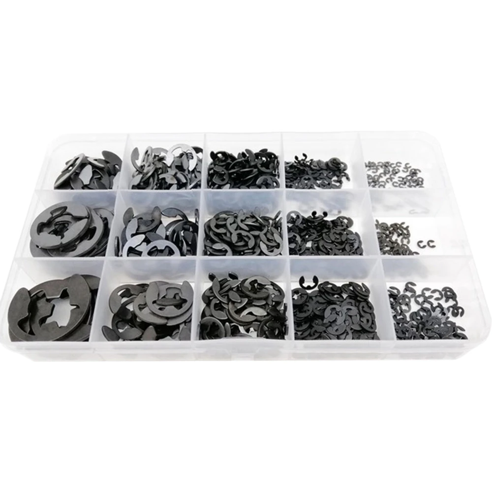 

1000 PCS Manganese Steel E-Type Retaining Ring Kit 1.2mm-15mm E-Type Split Retaining Ring E-Type Bearing Retaining Ring