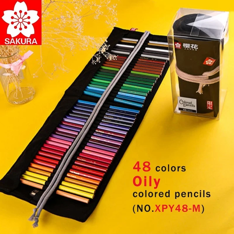 

SAKURA 48 Colors Colored Pencil Oily/Water Soluble Pencils Drawing Coloring Roll Canvas Pen Curtain/Case/Bag Stationery Pencil