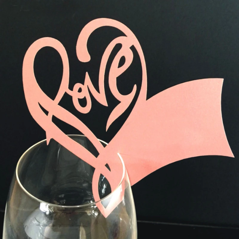 

50Pcs Love Heart Wine Glass Name Place Card DIY Baby Shower Seat Cards Table Mark Birthday Wedding Event Party Bar Decorations