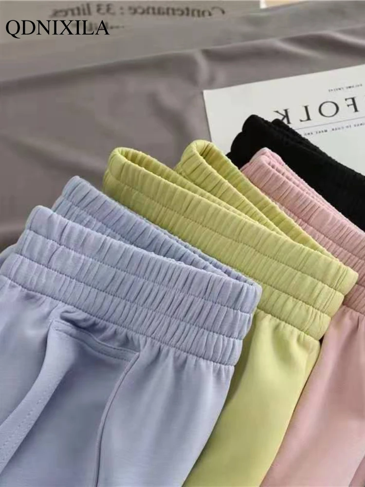 Summer 2023 Korean Fitness Sports Women Shorts High Waist Loose Slim Wide Leg Shorts Solid Cotton Casual Oversize Fashion Shorts