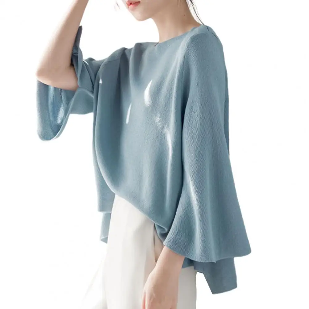 

Stylish Slash Neck Loose Flare Sleeve Blouse Women's Clothing 2023 Summer New Oversized Casual Pullovers Tops Asymmetrical Shirt