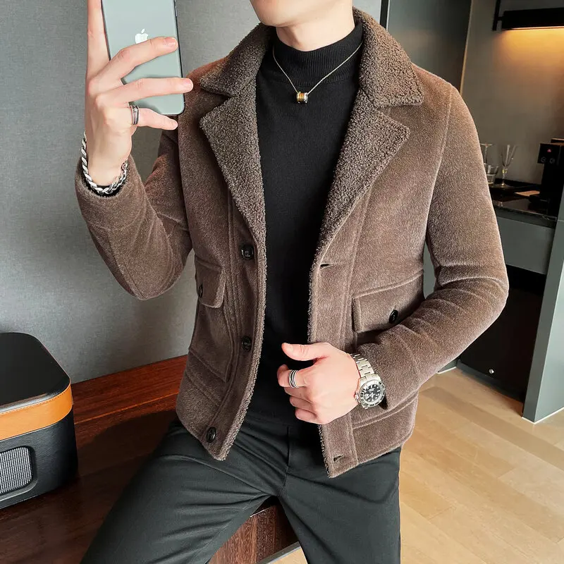 

Men Winter Windbreaker Korean Version of Slim Long Wool Casual Woolen Coat Fashion Temperament Trend Slim Coat Large Size