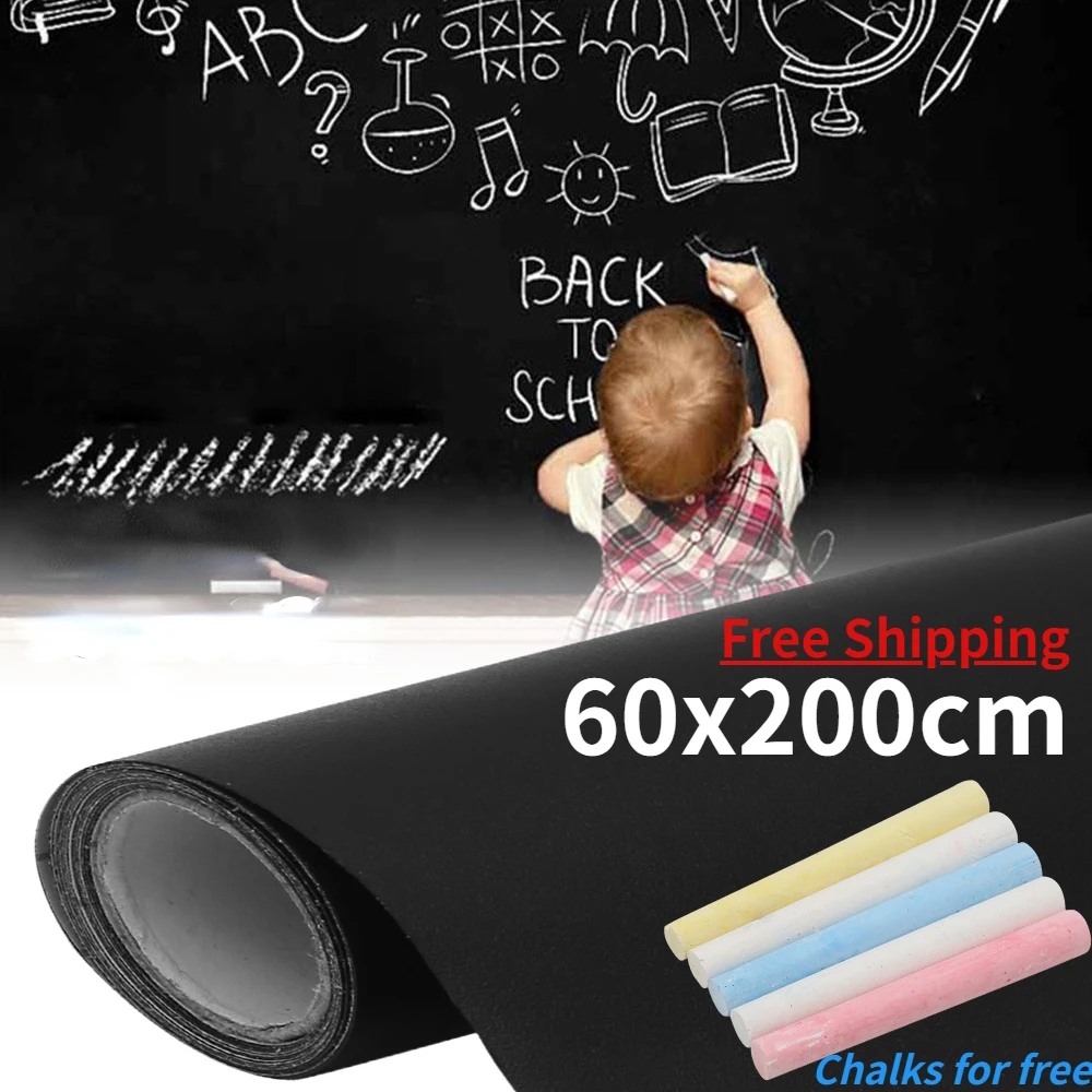 

Large Chalkboard Wall Sticker Self-Adhesive Removable Waterproof Chalkboard Paper DIY Home Bedroom Kids Room Decor with Chalk