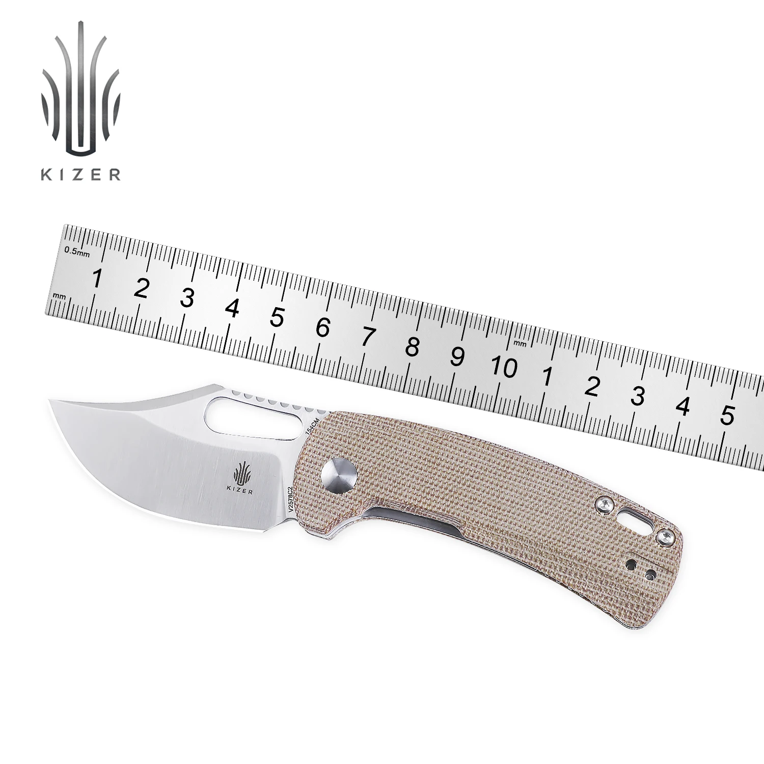 Kizer Urban Bowie V2578C2 Small EDC Pocket Knives Brown G10 Micarta Piercing Bowie 154CM Steel Folding Knife Deep Carry
