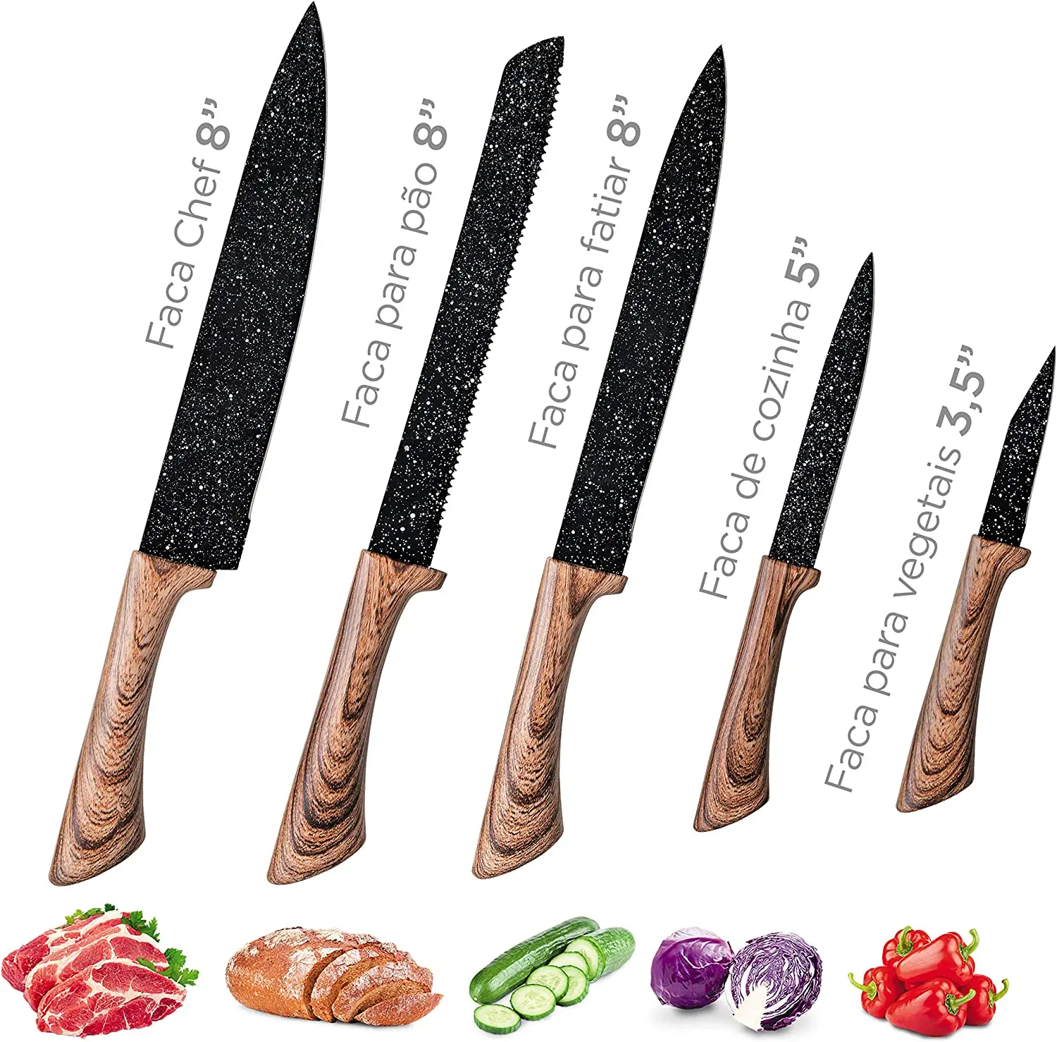 

Knife Set 5 Pieces Colorstone Wooden, FAC5494, Home Cooking Set Boning Bread Meat Handle Kitchen Knives Accessories