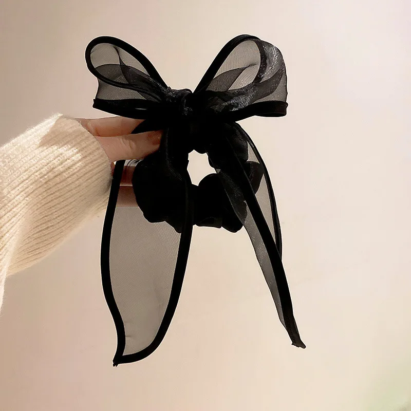 

KAITIN Korean Black Fabric Organza Bow Hair Loop for Women Sweet Cool Ponytail Headdress Cute Fashion Hair Jewelry