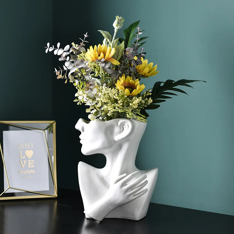 

Creative Ceramic Flower vase Nordic flowerware bust portrait arrangement home desktop furnishing model soft utensils gift