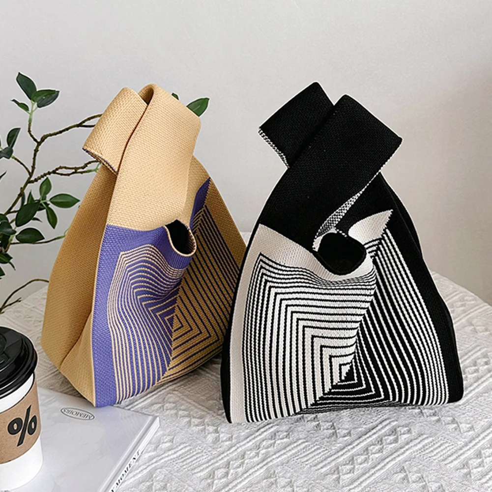 

Модные женские сумки ручной работы, женские маленькие сумки с узлом, японские повседневные сумки-тоуты в широкую полоску, женские дорожные сумки для покупок