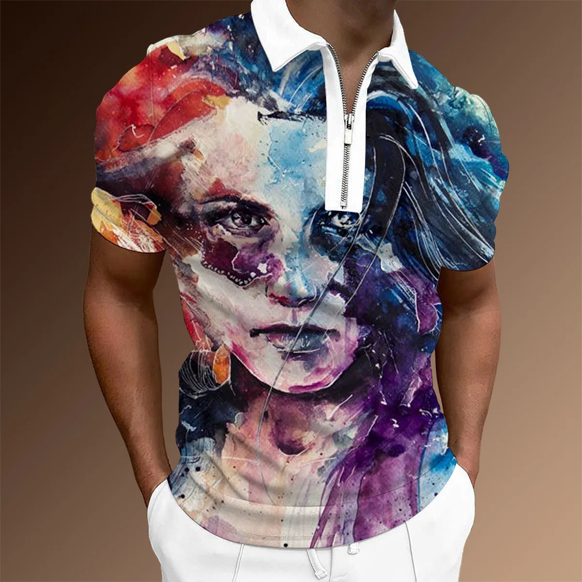 

2022 Men Polo Shirts Summer Fashion Printing Pattern Short Sleeve Casual Everyday Wear T-shirt Streetwear Lapel Zipper Shirts