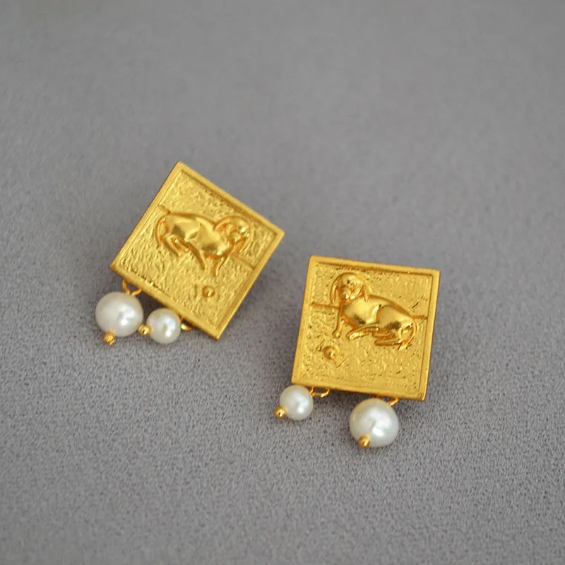 

Freshwater Pearl Earrings Vintage Style Handmade Dog Candy 925 Silver Needle Women Drop Earrings