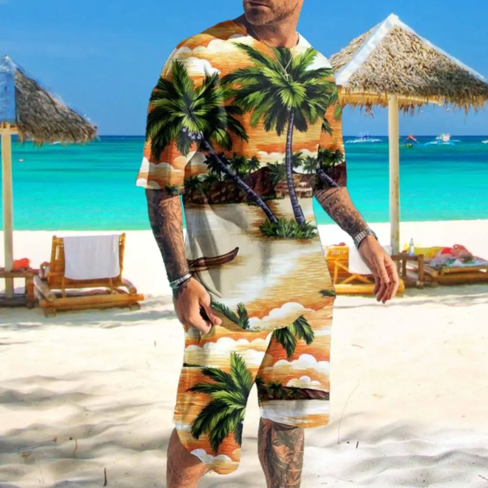 

Костюм спортивный мужской с 3D-принтом, гавайский комплект из 2 предметов, футболка/шорты, повседневный модный пляжный костюм для отпуска, ле...