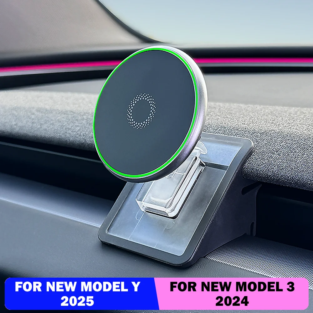 Фото Для Tesla Model Y Launch 2025 Model 3 Highland 2024 Держатель для телефона Магнитное крепление для iPhone Беспроводное зарядное устройство Быстрая зарядка 15 Вт №1