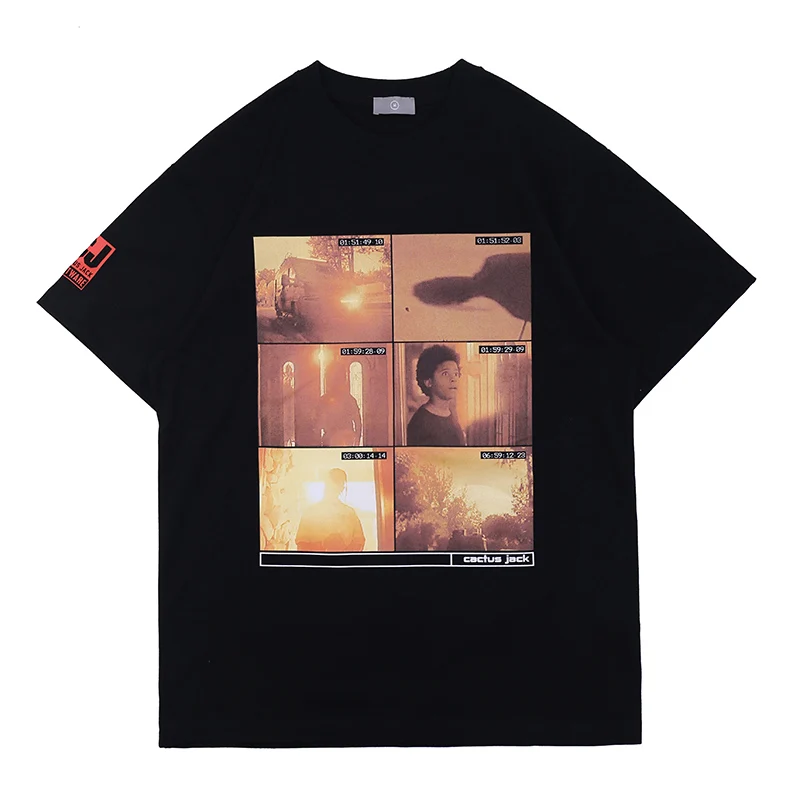 

Mens Black White Tshirts Streetwear Retro Harajuku O Neck Cotton Summer Top Tees Travis Scott Kid Letter Print Short Sleeve