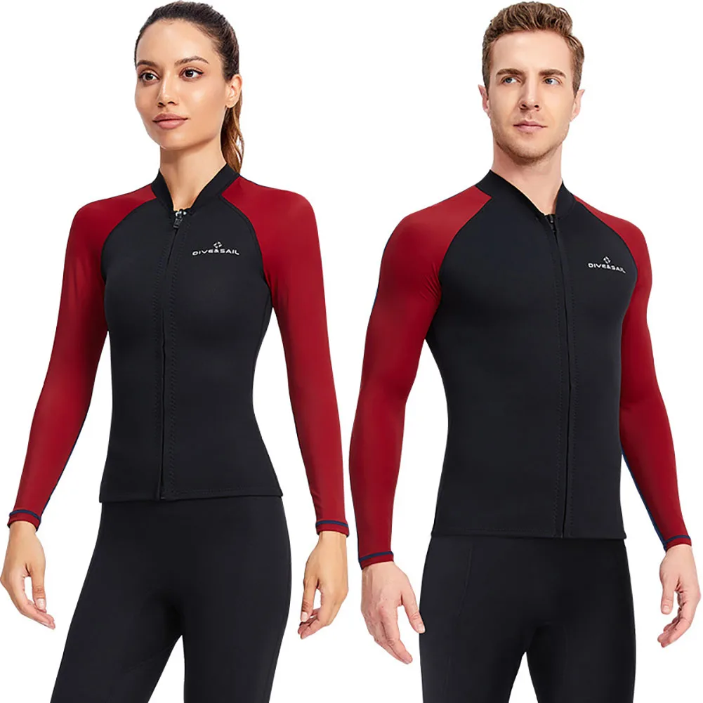 Wetsuit Top Jacket Women Men 1.5MM Neoprene Long Sleeve Front Zipper Wet Suit Shirt With Lycry Long Sleevet