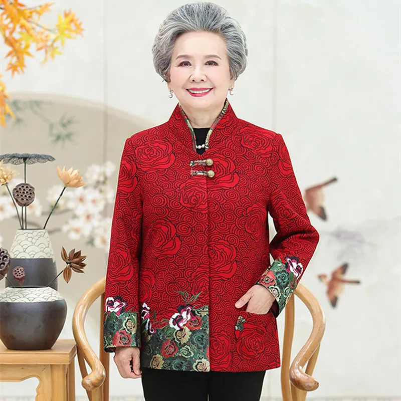 Enlarge Printing Grandma Winter Coat Elderly Women Cotton Jacket Warm Parkas Middle Aged Mother Plus Velvet Thick Clothes XL-5XL