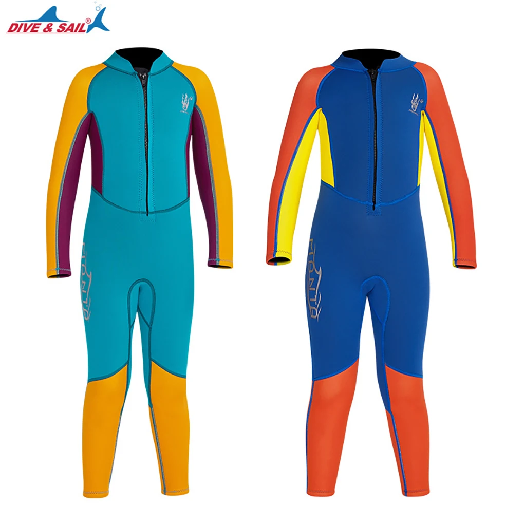 

DIVE SAIL Wetsuit Round Neck 2.5mm Elastic Warm Keeping Underwater Swim Boating Beach Playing Kids Diving Suit