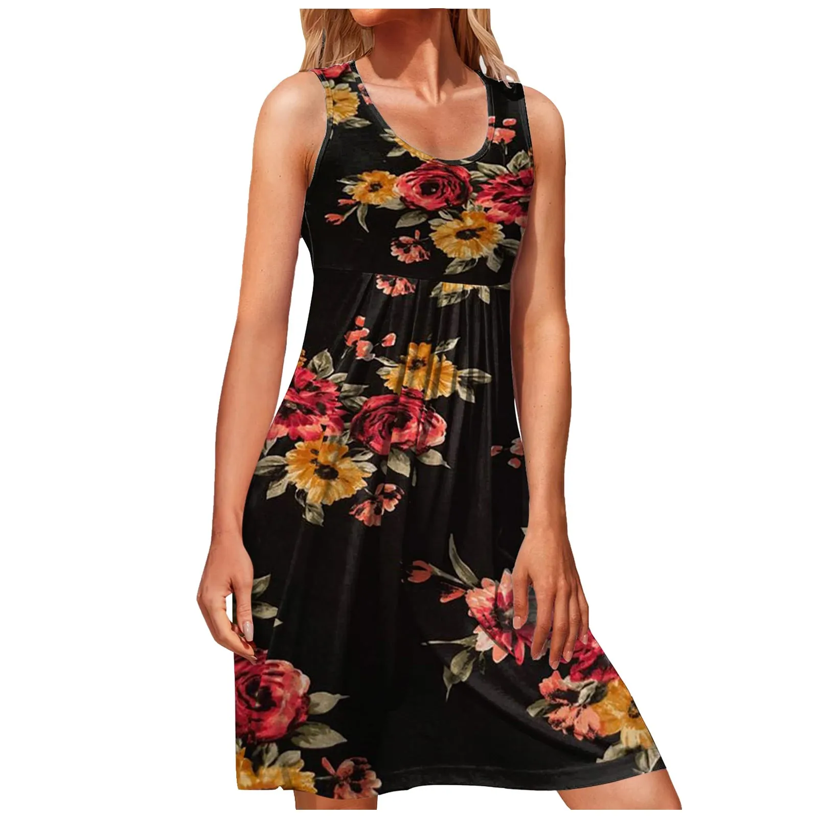 

Женское модное Платье с цветочным принтом, свободное мини-Платье с коротким рукавом и круглым вырезом, 2022