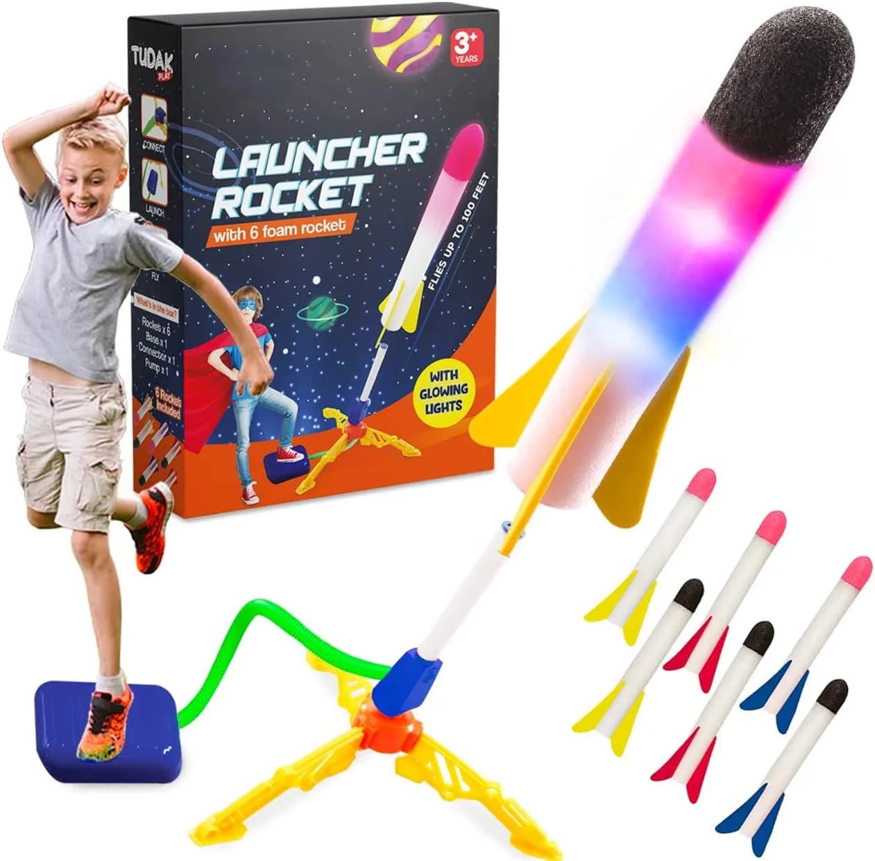Lanzadores de cohetes prensados por aire, juego de Pedal de cohete, bomba de paso, juguete familiar para niños, juego de duelo al aire libre para niños, juguete iluminado