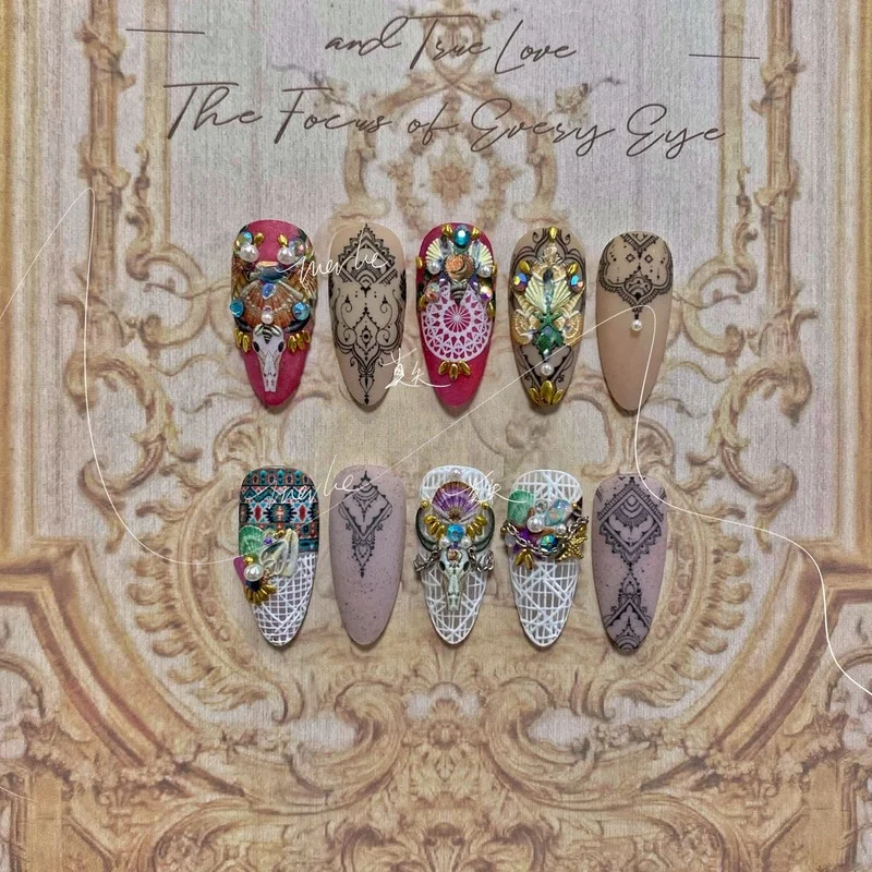 

Tomoni Ultra-thin Tough Bohemia 5D Engraved Ox Horn Nail Sticker Flower Nail Art 5D Stickers Nail Decals for Tips Decoration