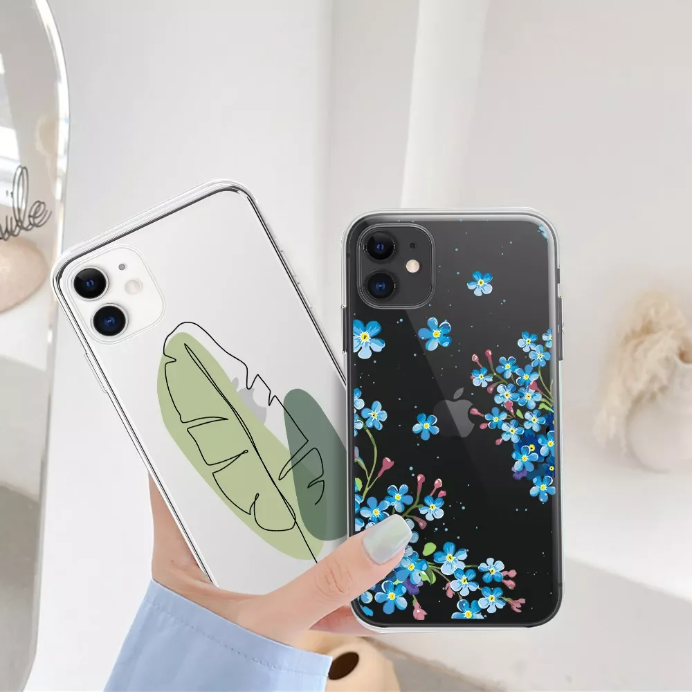 

Free Shipping Plum Blossom Leaf Phone Case For iPhone 13 12 11 Pro Max Mini XS XR X 7 8 Plus SE 2020 Soft Transparent TPU Cover